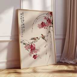Cherry Blossom Wall Art, Japanese Bird Poster, Asian Style Print, Oriental Nature Artwork, Zen Home Decor, Traditional Floral Art - thumbnail 3