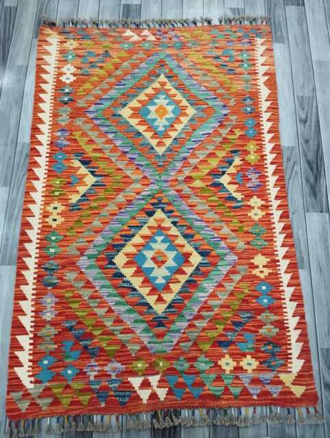 Classic Rug, Handmade Artisan Afghan Turkish Scandinavian Navajo Bohemian Wool Flatweave Multicolour Kilim Rug 162x108 cm - image 1