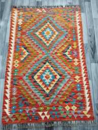 Classic Rug, Handmade Artisan Afghan Turkish Scandinavian Navajo Bohemian Wool Flatweave Multicolour Kilim Rug 162x108 cm - thumbnail 1