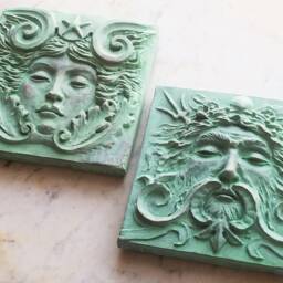 Sea Goddess & God Tiles in The Verdigris Finish, 4x4 Inch Square, From Cast Shadows Studio, By Richard Chalifour - thumbnail 2