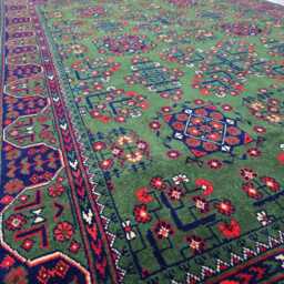 Green Bukhara 5x7 Ft Rug, Handmade Geometric Wool Carpet For Living Room - thumbnail 4