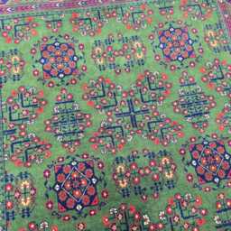 Green Bukhara 5x7 Ft Rug, Handmade Geometric Wool Carpet For Living Room - thumbnail 3