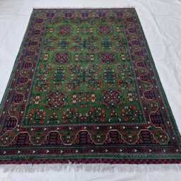 Green Bukhara 5x7 Ft Rug, Handmade Geometric Wool Carpet For Living Room - thumbnail 2