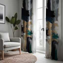 Abstract Art Curtains, Paint Brush Strokes Effect Drapes, Modern Window Custom Length Curtain Panels, Made To Order Curtains - thumbnail 3