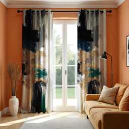 Abstract Art Curtains, Paint Brush Strokes Effect Drapes, Modern Window Custom Length Curtain Panels, Made To Order Curtains