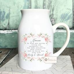 Personalised Thank You Gift Mum Mom Nanna Nanny Grandma Sister Auntie Daughter Floral Ceramic Small Vase Jug Mug Birthday Mother's Day - thumbnail 1
