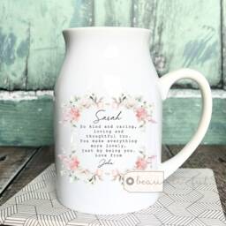 Personalised Thank You Gift Mum Mom Nanna Nanny Grandma Sister Auntie Daughter Floral Ceramic Small Vase Jug Mug Birthday Mother's Day - thumbnail 2