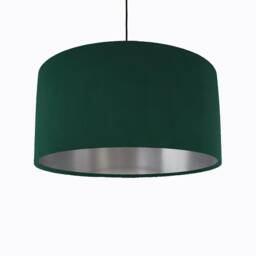 Green Lampshade in Velvet With Silver Lining, Large Plain Ceiling Lightshade