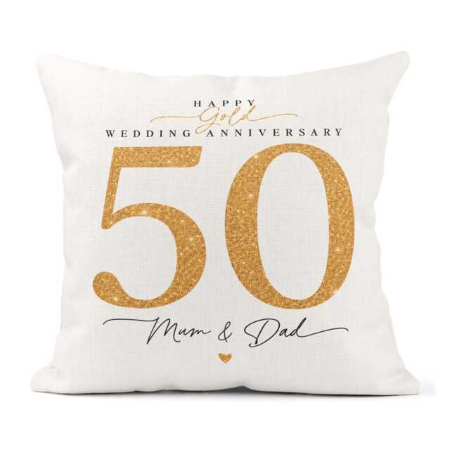 50Th Gold Anniversary Cushion For Mum & Dad - Keepsake Gift - image 1