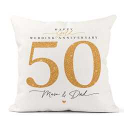 50Th Gold Anniversary Cushion For Mum & Dad - Keepsake Gift