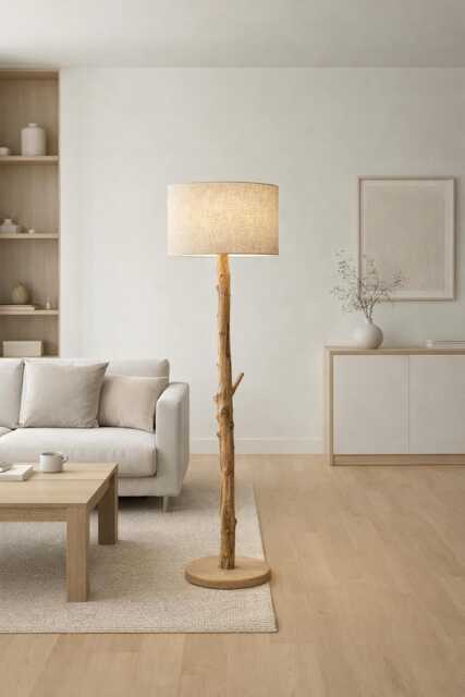 Oak Wooden Floor Lamp For Rustic Living Room Decor - image 1