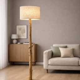 Oak Wooden Floor Lamp For Rustic Living Room Decor - thumbnail 3