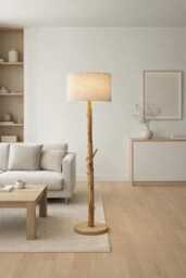 Oak Wooden Floor Lamp For Rustic Living Room Decor
