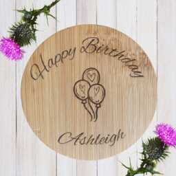 Personalised Bamboo Birthday Candle Lid, Engraved Balloons Keepsake Gift - thumbnail 2