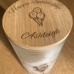 Personalised Bamboo Birthday Candle Lid, Engraved Balloons Keepsake Gift - thumbnail 3