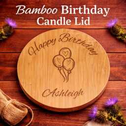 Personalised Bamboo Birthday Candle Lid, Engraved Balloons Keepsake Gift