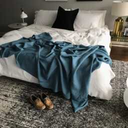 xl Sapphire Blue Linen Throw - Solid Blanket Made To Order in The Usa Living Room & Bedroom Summer Bedding - thumbnail 1