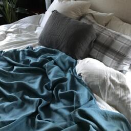 xl Sapphire Blue Linen Throw - Solid Blanket Made To Order in The Usa Living Room & Bedroom Summer Bedding - thumbnail 4