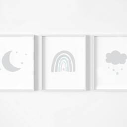 Neutral Rainbow Moon Cloud Prints - Set Of 3, Baby Boy Print, Nursery Prints, Wall Art, New Baby, Kids Bedroom, Stars, Sleep, Gift - thumbnail 2