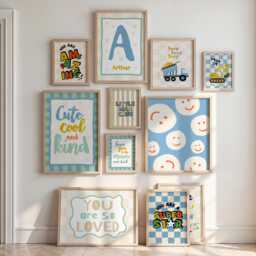 Boys Nursery Prints, Set Of 2 3 4 6 8 10, Toddler Wall Art, Smile, Positive Affirmation, Personalised Name, Playroom Love You, Blue - thumbnail 1