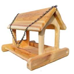 Large Hanging Cedar Wood Fly Through Platform Bird Or Squirrel Feeder For Outdoors - thumbnail 3