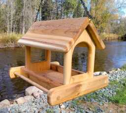 Large Hanging Cedar Wood Fly Through Platform Bird Or Squirrel Feeder For Outdoors