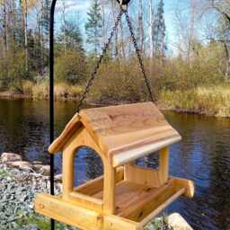 Large Hanging Cedar Wood Fly Through Platform Bird Or Squirrel Feeder For Outdoors - thumbnail 4