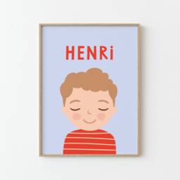 Personalized Portrait Boy With Darkblonde Hair - Lightblue Red Illustration Poster For Kids Wall Decor Children's Room - thumbnail 3