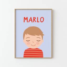 Personalized Portrait Boy With Darkblonde Hair - Lightblue Red Illustration Poster For Kids Wall Decor Children's Room - thumbnail 1