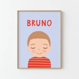 Personalized Portrait Boy With Darkblonde Hair - Lightblue Red Illustration Poster For Kids Wall Decor Children's Room - thumbnail 2