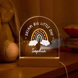 Personalised Baby Night Light Led Lamp Custom Name Rainbow Dream Big Little One Nursery Decor Newborn Gift Toddler Room Christening Keepsake - thumbnail 3