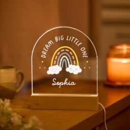 Personalised Baby Night Light Led Lamp Custom Name Rainbow Dream Big Little One Nursery Decor Newborn Gift Toddler Room Christening Keepsake - thumbnail 2