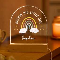 Personalised Baby Night Light Led Lamp Custom Name Rainbow Dream Big Little One Nursery Decor Newborn Gift Toddler Room Christening Keepsake - thumbnail 1