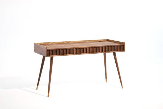 Mid-Century Modern Walnut Office Desk With Drawers, Solid Wood Legs - image 1