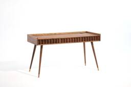 Mid-Century Modern Walnut Office Desk With Drawers, Solid Wood Legs - thumbnail 1