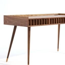 Mid-Century Modern Walnut Office Desk With Drawers, Solid Wood Legs - thumbnail 2