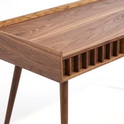 Mid-Century Modern Walnut Office Desk With Drawers, Solid Wood Legs - thumbnail 3
