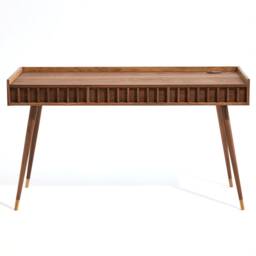 Mid-Century Modern Walnut Office Desk With Drawers, Solid Wood Legs - thumbnail 4