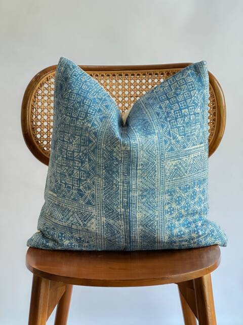 Indigo Neutral Tribal Hemp Hand Woven Natural Dye Color Lumbar Pillow Cover - image 1