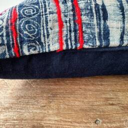 "Vintage Hmong Pillow Cover Hand Block Print Hemp Cushion - 12"" X 20" - thumbnail 3