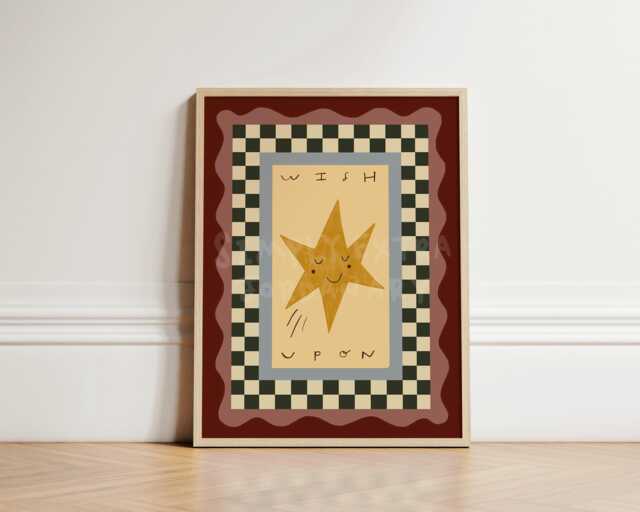 Wish Upon A Star Print, Loving Nursery Hand Drawn Baby Bedroom Whimsical Art Girls Unframed - image 1