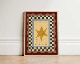 Wish Upon A Star Print, Loving Nursery Hand Drawn Baby Bedroom Whimsical Art Girls Unframed - thumbnail 1