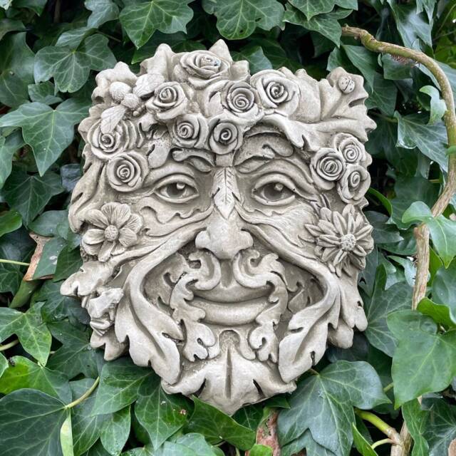 Summer Green Man Stone Hanging Plaque - Four Seasons Ivy Outdoor Garden Ornament Gift - image 1