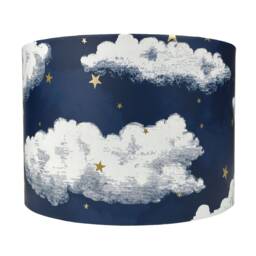 Cloud & Star Lampshade For Ceiling & Table Lamps, Kids Navy Night Sky Drum Light Shade - thumbnail 2