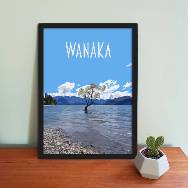 Wanaka Travel Poster - Retro Vintage Style New Zealand Art Print, Artwork, Homeware, Roy's Peak Nz Travel Print - image 1
