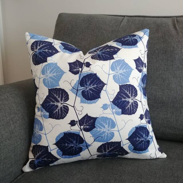 Navy & White Botanical Pillow Cover, Leaf Print Cushion Cover in Periwinkle Blue - image 1