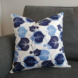 Navy & White Botanical Pillow Cover, Leaf Print Cushion Cover in Periwinkle Blue