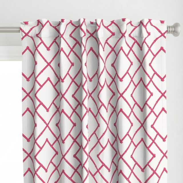 Chinoiserie Curtain Panel - Lattice Geometric Bamboo Trellis Preppy Pink Custom Osaka By Willowlanetextiles - image 1