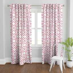 Chinoiserie Curtain Panel - Lattice Geometric Bamboo Trellis Preppy Pink Custom Osaka By Willowlanetextiles - thumbnail 2