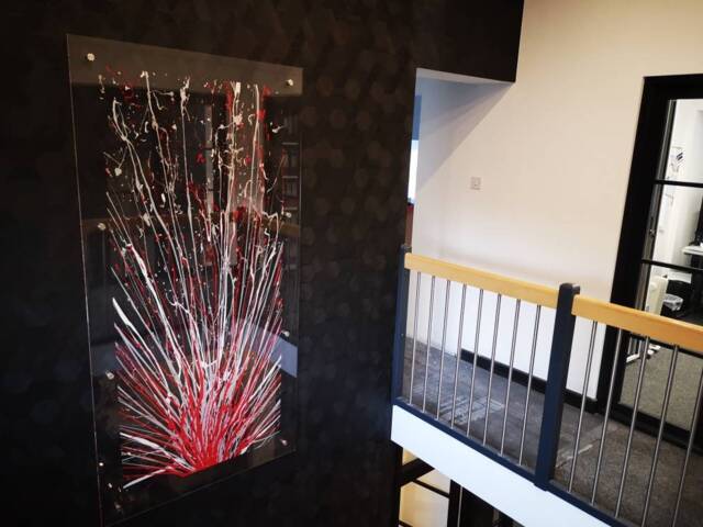 Extra Large Abstract Wall Art - Red & Silver Glass Effect Acrylic Painting - Handmade By Ben Ashford - image 1